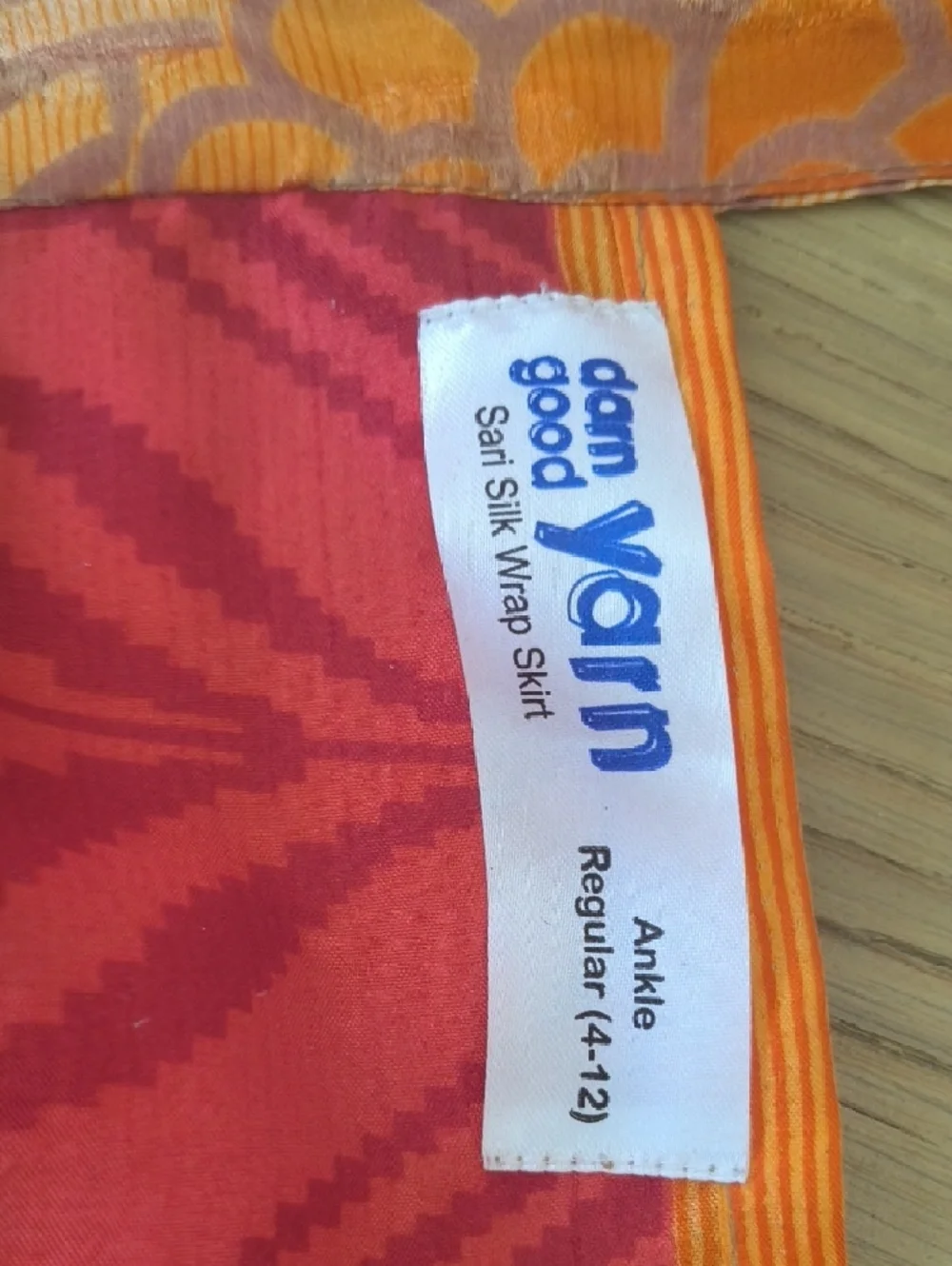 VINTAGE Silk Sari Reversible Wrap Skirt - Red & Orange - Darn Good Yarn - Picture 4 of 17